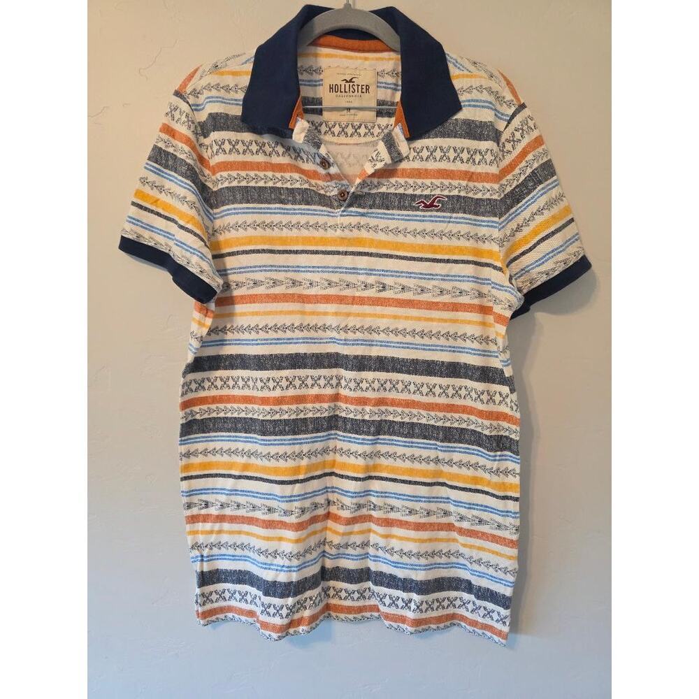 Hollister California Striped Polo Shirt Men's Medium Surf Aztec - Picture 1 of 6